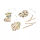 Set de colorat cu 3 figurine si 4 creioane, Everestus, 20APR017, lemn, natur