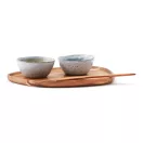 Set de servire cu 2 boluri, 2401E16658, Vinga, 25x19x2 cm, Gresie, Lemn, Alb