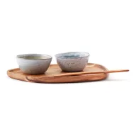   Set de servire cu 2 boluri, 2401E16658, Vinga, 25x19x2 cm, Gresie, Lemn, Alb