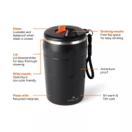   Cana termos, Nordic Drift, 2610E19303, 350 ml, Cu maner, 15.1xØ8.6 cm, Otel inoxidabil, Polipropilena, Negru
