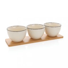   Set 3 boluri pentru servire cu tavita, Ukiyo by AleXer, 22FEB0128, 10.2x10.2x5xØ 10.2 cm, Ceramica, Alb