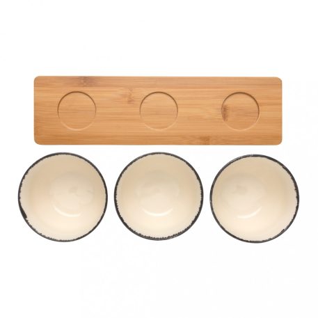 Set 3 boluri pentru servire cu tavita, Ukiyo, 22FEB0128, 10.2x10.2x5xØ 10.2 cm, Ceramica, Alb
