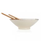 Set bol salata cu 2 ustensile, Ukiyo, 22FEB0138, 25x8.2x8.2xØ 25 cm, Ceramica, Bambus, Alb
