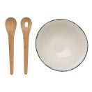 Set bol salata cu 2 ustensile, Ukiyo, 22FEB0138, 25x8.2x8.2xØ 25 cm, Ceramica, Bambus, Alb