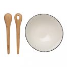 Set bol salata cu 2 ustensile, Ukiyo, 22FEB0138, 25x8.2x8.2xØ 25 cm, Ceramica, Bambus, Alb