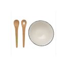 Set bol salata cu 2 ustensile, Ukiyo, 22FEB0138, 25x8.2x8.2xØ 25 cm, Ceramica, Bambus, Alb