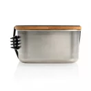 Caserola pranz, Everestus, 21AUG038, 1500 ml, Otel, Bambus, 18x13x6.5 cm, Argintiu, Natur