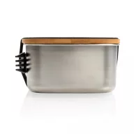   Caserola pranz, Everestus, 21AUG038, 1500 ml, Otel, Bambus, 18x13x6.5 cm, Argintiu, Natur