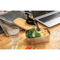   Caserola pranz, Everestus, 21AUG038, 1500 ml, Otel, Bambus, 18x13x6.5 cm, Argintiu, Natur