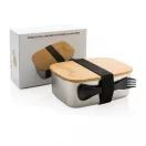 Caserola pranz, Everestus, 21AUG038, 1500 ml, Otel, Bambus, 18x13x6.5 cm, Argintiu, Natur