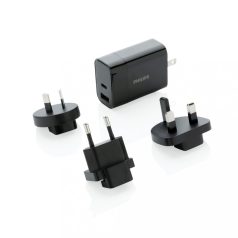   Adaptor priza, Philips, 21OCT0349, 10 x 3 x 10 cm, ABS, Negru