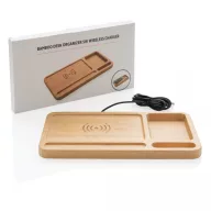   Organizator de birou cu incarcator wireless 5W inclus, Everestus, OR, bambus, maro