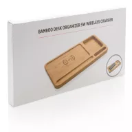   Organizator de birou cu incarcator wireless 5W inclus, Everestus, OR, bambus, maro