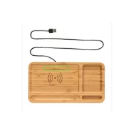   Organizator de birou cu incarcator wireless 5W inclus, Everestus, OR, bambus, maro