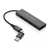 Hub usb, XD, 42FEB230400, 28x3x1.2 cm, Aluminiu, ABS, Gri