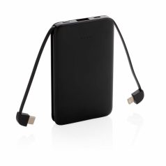   5.000 mAh Pocket Powerbank with integrated cables, black ABS black