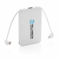   5.000 mAh Pocket Powerbank with integrated cables, white ABS white