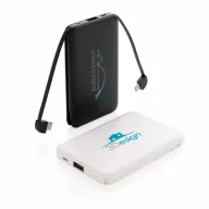   5.000 mAh Pocket Powerbank with integrated cables, white ABS white
