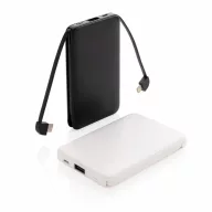   5.000 mAh Pocket Powerbank with integrated cables, white ABS white