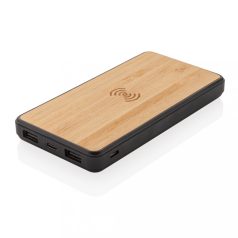   Powerbank cu incarcator wireless 5W, Everestus, 42FEB230568, 8000 mAh, 15x7x13.1 cm, Bambus, ABS, Maro