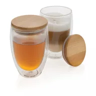   Set 2 cani cu capac, Everestus, 2707020, Sticla, Bambus, 250 ml, 8.8x5.5x10.8 cm, Transparent