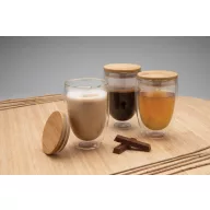   Set 2 cani cu capac, Everestus, 2707020, Sticla, Bambus, 250 ml, 8.8x5.5x10.8 cm, Transparent