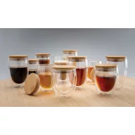   Set 2 cani cu capac, Everestus, 2707020, Sticla, Bambus, 250 ml, 8.8x5.5x10.8 cm, Transparent