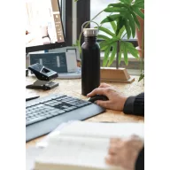   Sticla de apa, sport, Everestus, 2707256, Otel, Bambus, 700 ml, 7.1x7.1x24xø7.1 cm, Negru