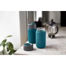 Cana de voiaj, 340 ml, Black & Blum, 2601E14721, 16.5xØ7.2 cm, Sticla, Silicon, Turcoaz