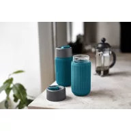   Cana de voiaj, 340 ml, Black & Blum, 2601E14721, 16.5xØ7.2 cm, Sticla, Silicon, Turcoaz