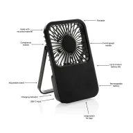   Ventilator reincarcabil pentru birou, Everestus, 2601E14705, 17x10x2 cm, ABS, Negru
