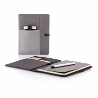   Agenda A5 cu buzunar pentru telefon si pix, 128 pagini, XD, KO, poliester, gri