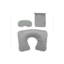 Set de calatorie, perna gonflabila, masca ochi, dopuri urechi, husa mica, Everestus, CT01, poliester, pvc, gri