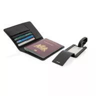  Set portofel pentru pasaport si eticheta bagaj, Swiss Peak, 42FEB230853, 15.3x17.1x2.5 cm, Poliuretan, Negru