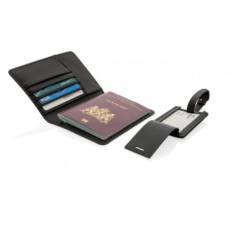 Set portofel pentru pasaport si eticheta bagaj, Swiss Peak, 42FEB230853, 15.3x17.1x2.5 cm, Poliuretan, Negru