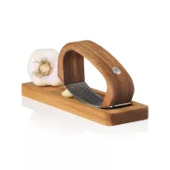   Presa pentru usturoi cu tocator, AdHoc, 2610E18881, 14x4x7.5 cm, Lemn, Otel inoxidabil, Maro
