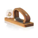 Presa pentru usturoi cu tocator, AdHoc, 2610E18881, 14x4x7.5 cm, Lemn, Otel inoxidabil, Maro