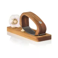   Presa pentru usturoi cu tocator, AdHoc, 2610E18881, 14x4x7.5 cm, Lemn, Otel inoxidabil, Maro