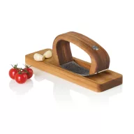   Presa pentru usturoi cu tocator, AdHoc, 2610E18881, 14x4x7.5 cm, Lemn, Otel inoxidabil, Maro