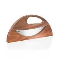   Set taietor pizza si cutit de tocat, AdHoc, 2610E18884, 23.2x2.2x10.9 cm, Lemn, Otel inoxidabil, Maro