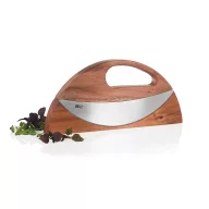   Set taietor pizza si cutit de tocat, AdHoc, 2610E18884, 23.2x2.2x10.9 cm, Lemn, Otel inoxidabil, Maro