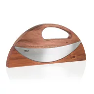   Set taietor pizza si cutit de tocat, AdHoc, 2610E18884, 23.2x2.2x10.9 cm, Lemn, Otel inoxidabil, Maro