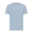 Tricou cu maneca scurta, la baza gatului, Casual, Unisex, iqoniq, 2410E19444, Bumbac, Albastru light, L