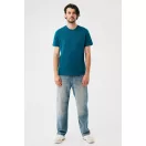 Tricou la baza gatului cu maneca scurta, iqoniq, 2610E15952, Unisex, Bumbac, Albastru Dark Teal, L