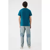   Tricou la baza gatului cu maneca scurta, iqoniq, 2610E15958, Unisex, Bumbac, Albastru Dark Teal, XXS