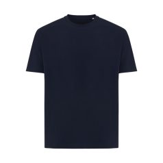   Tricou cu maneca scurta, la baza gatului, Casual, Unisex, iqoniq, 2410E19551, Bumbac, Albastru navy, 4XL