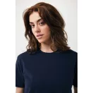 Tricou cu maneca scurta, la baza gatului, Casual, Unisex, iqoniq, 2410E19560, Bumbac, Albastru navy, XXS