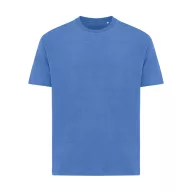   Tricou cu maneca scurta, la baza gatului, Casual, Unisex, iqoniq, 2410E19495, Bumbac, Albastru heather, L