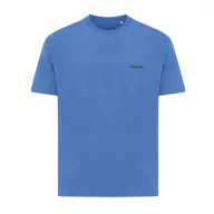   Tricou cu maneca scurta, la baza gatului, Casual, Unisex, iqoniq, 2410E19495, Bumbac, Albastru heather, L