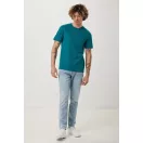 Tricou cu maneca scurta, la baza gatului, Casual, Unisex, iqoniq, 2410E19337, Bumbac, Verde verdigris, L